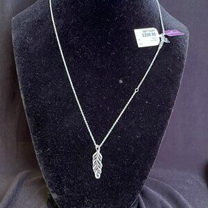 Hallmark 10K White Gold & 925 Silver Diamond Leaf Pendant w/Italian Chain NWT